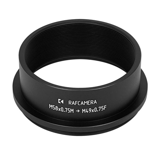 M58x0.75 male to M49x0.75 female thread adapter, 20mm long