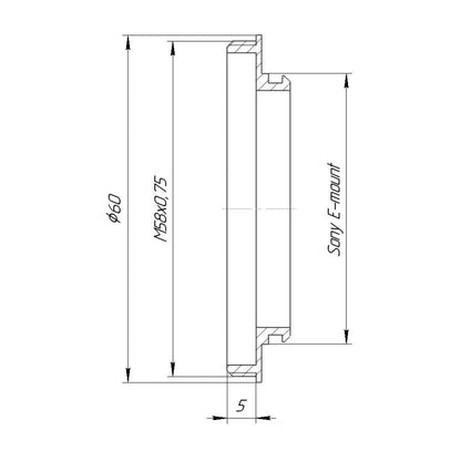 M58x0.75 male thread to Sony E-mount camera adapter