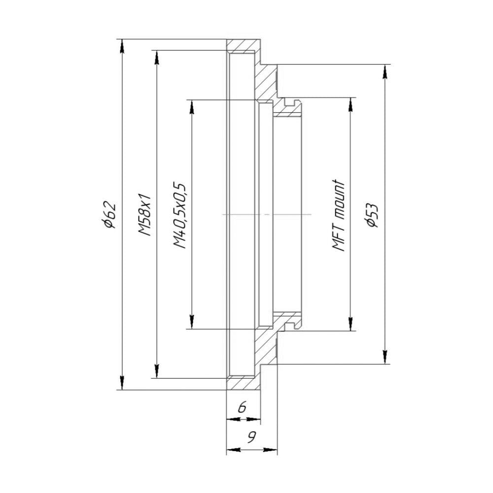 M58x1 female thread to MFT (Micro 4/3) camera mount adapter