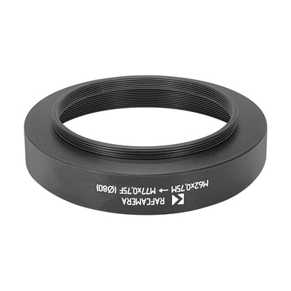 M62x0.75 male to M77x0.75 female thread adapter with 80mm outer diameter