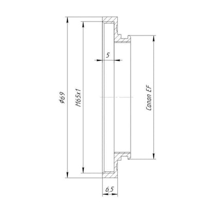 M65x1 female thread to Canon EOS (EF) camera mount adapter