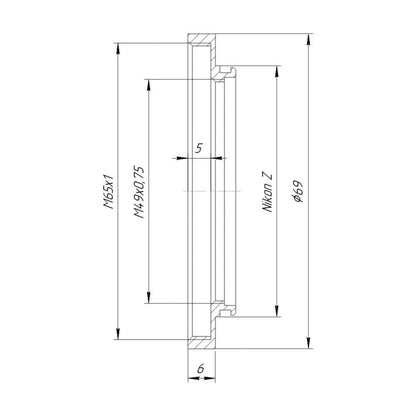 M65x1 female thread to Nikon Z camera mount adapter