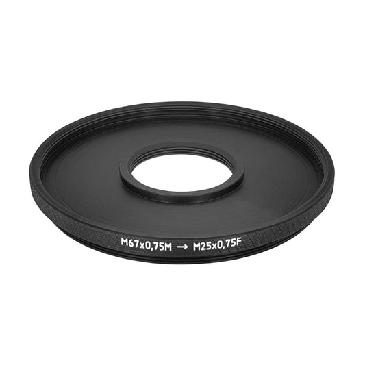 M67x0.75 male to M25x0.75 female thread adapter (67mm to 25mm step-down ring)