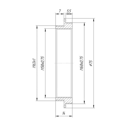 M68x0.75 male to M63x1 male thread adapter