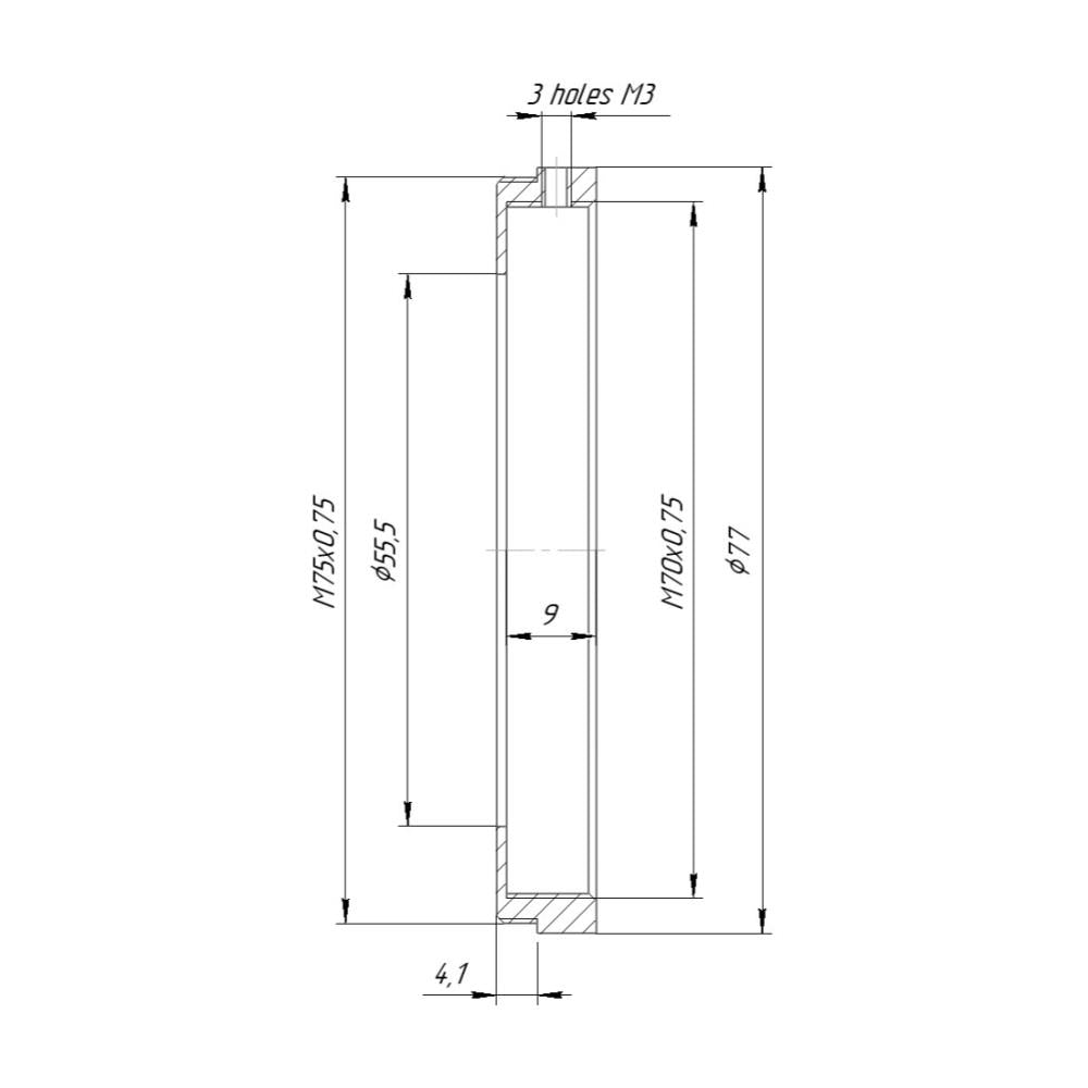 Elmoscope Type 1 lock ring (M70x0.75 female to M75x0.75 male thread adapter)