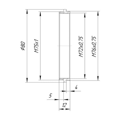 M76x0.75 male to M75x1 male thread adapter