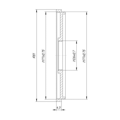 M77x0.75 male to M26x0.7 (0.75) female thread adapter (step-down ring)