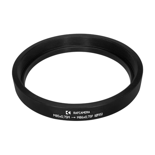 M85x0.75 male to M86x0.75 female thread adapter with 95mm outer diameter