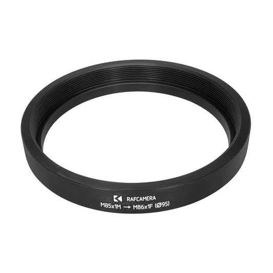 M85x1 male to M86x1 female thread adapter with 95mm outer diameter
