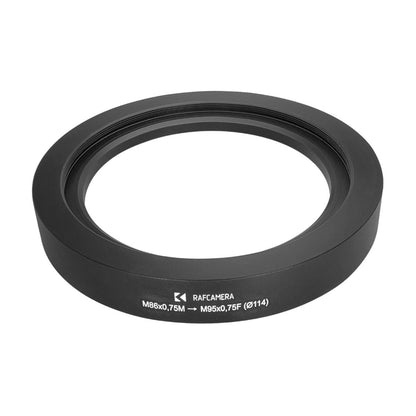 M86x0.75 male to M95x0.75 female thread adapter with 114mm outer diameter