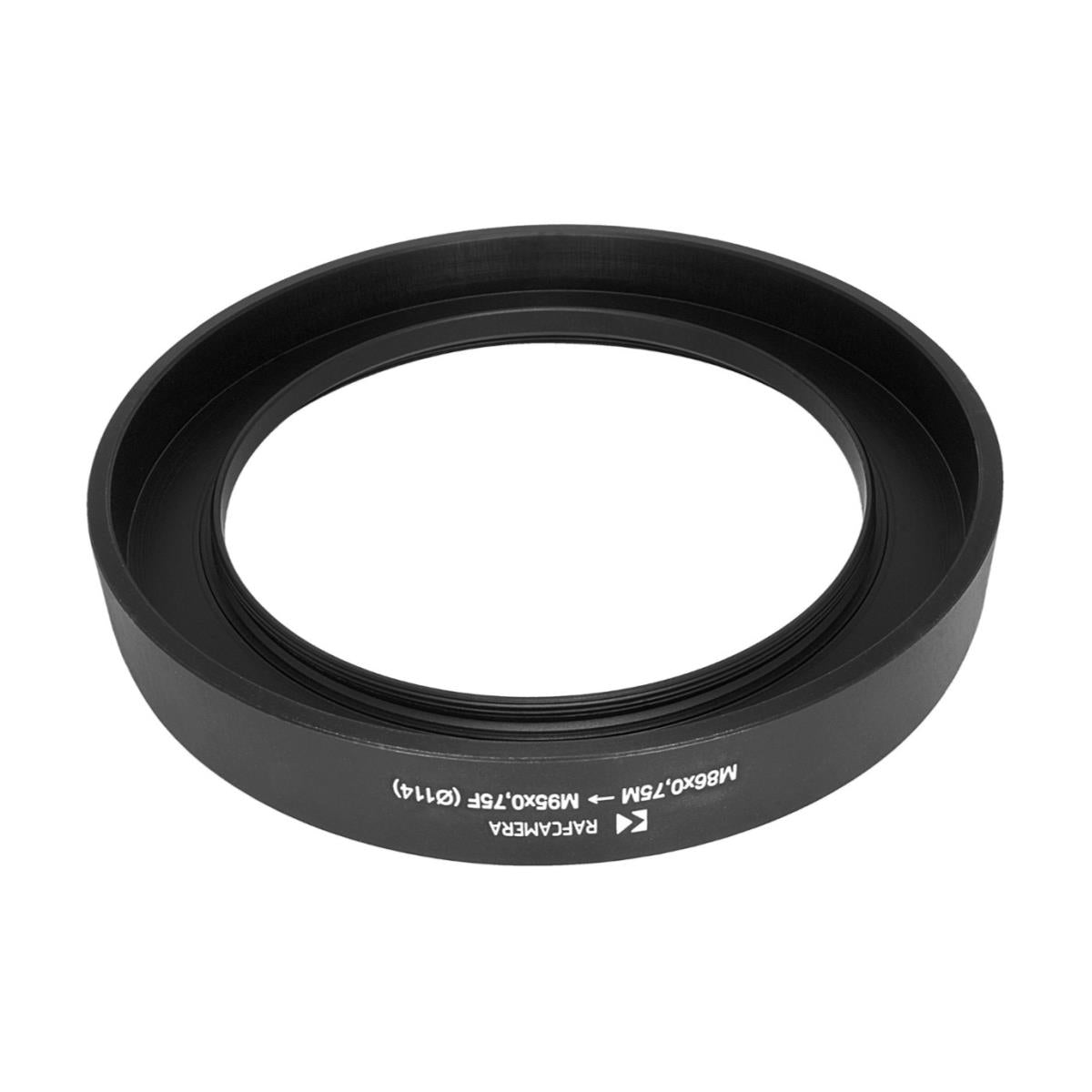 M86x0.75 male to M95x0.75 female thread adapter with 114mm outer diameter