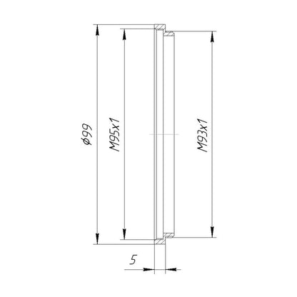 M93x1 male to M95x1 female thread adapter (93mm to 95mm step-up ring)